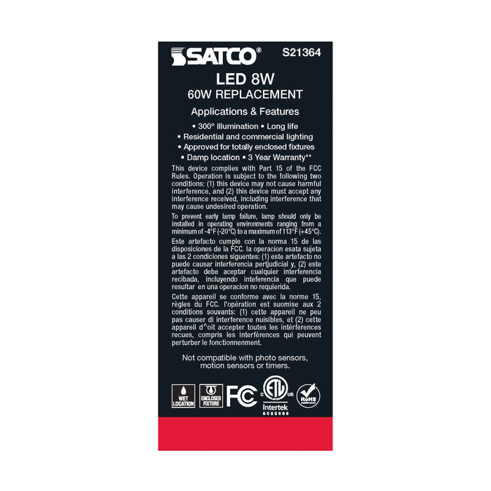 SATCO/NUVO 8W ST19 LED Clear Medium Base 90 CRI 3000K 120V (S21364)