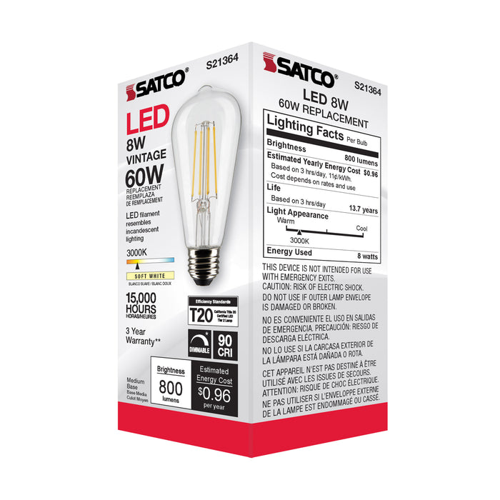SATCO/NUVO 8W ST19 LED Clear Medium Base 90 CRI 3000K 120V (S21364)