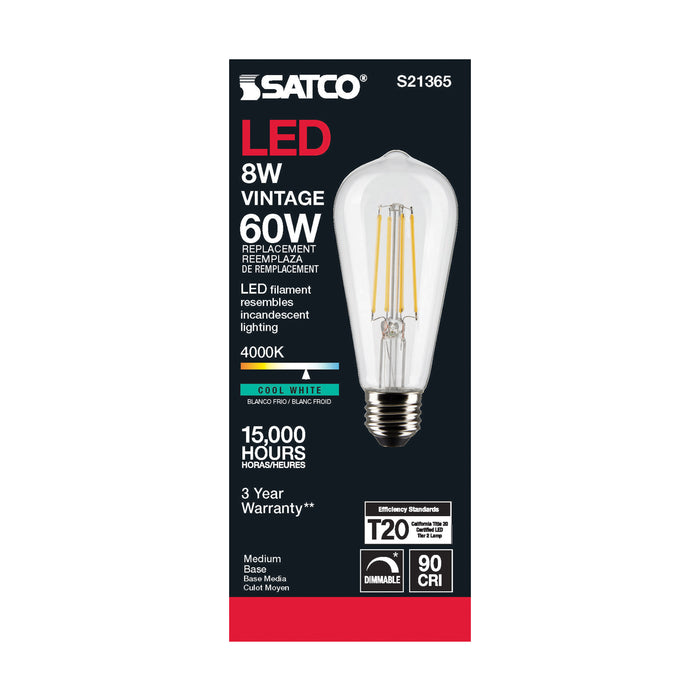 SATCO/NUVO 8W ST19 LED Clear Medium Base 90 CRI 4000K 120V (S21365)