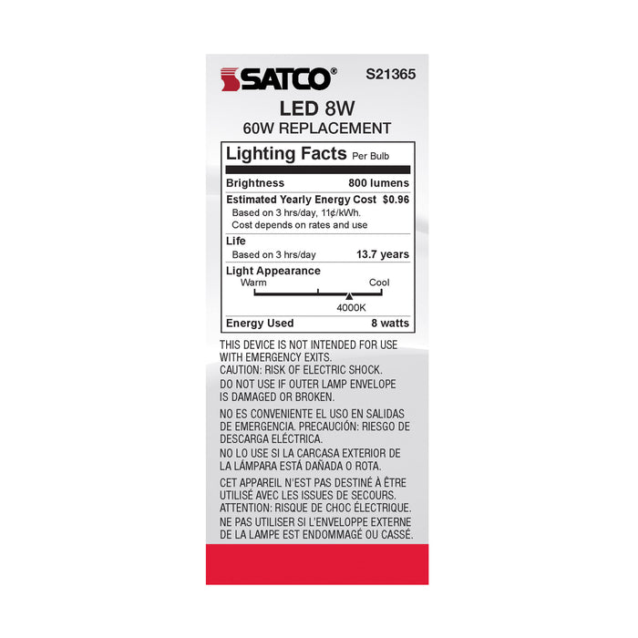 SATCO/NUVO 8W ST19 LED Clear Medium Base 90 CRI 4000K 120V (S21365)