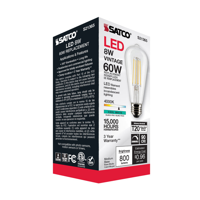 SATCO/NUVO 8W ST19 LED Clear Medium Base 90 CRI 4000K 120V (S21365)