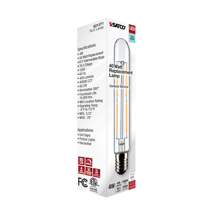 SATCO/NUVO 4W T6.5 LED Clear Intermediate Base 4000K 400Lm 120V (S21371)