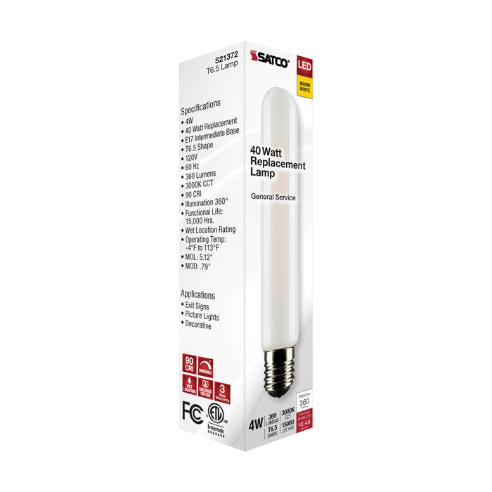 SATCO/NUVO 4W T6.5 LED Frosted Intermediate Base 3000K 360Lm 120V (S21372)