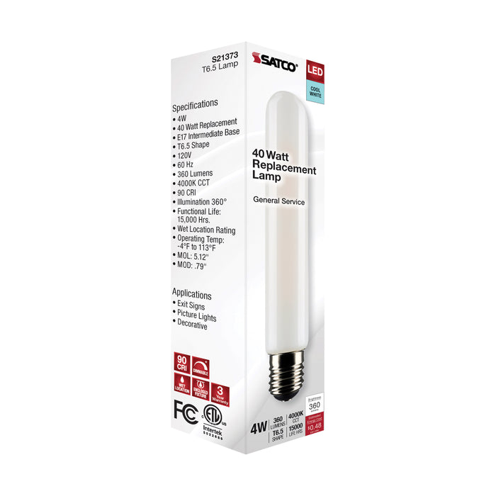 SATCO/NUVO 4W T6.5 LED Frosted Intermediate Base 4000K 360Lm 120V (S21373)