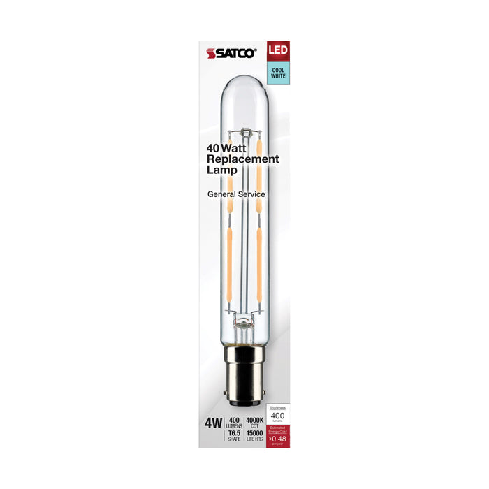 SATCO/NUVO 4W T6.5 LED Clear Double Contact Bayonet Base 4000K 400Lm 120V (S21375)