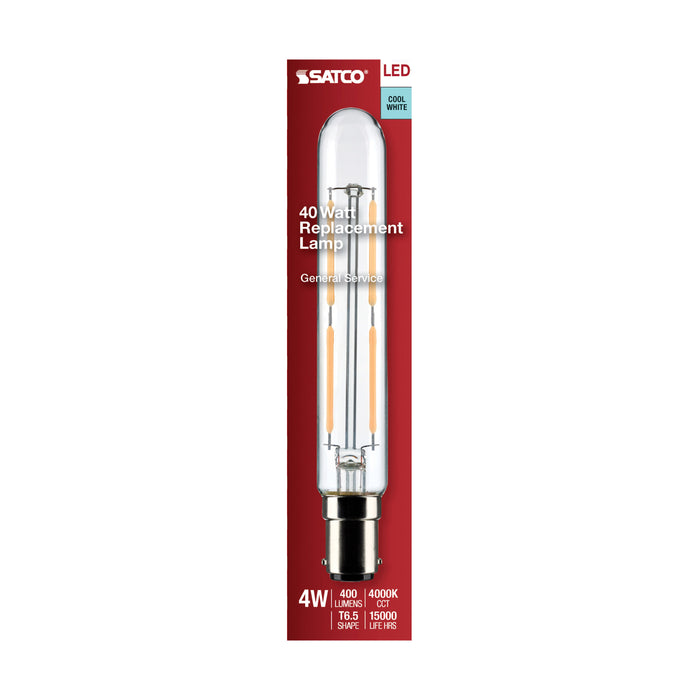 SATCO/NUVO 4W T6.5 LED Clear Double Contact Bayonet Base 4000K 400Lm 120V (S21375)