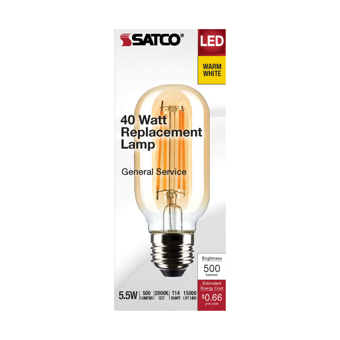 SATCO/NUVO 5.5W T14 LED Clear Medium Base 2000K 500Lm 120V (S21378)