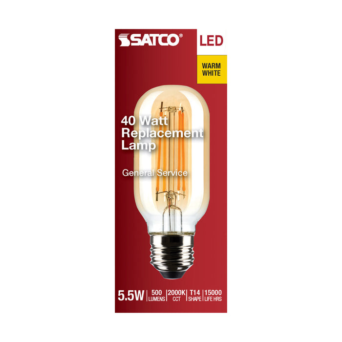 SATCO/NUVO 5.5W T14 LED Clear Medium Base 2000K 500Lm 120V (S21378)