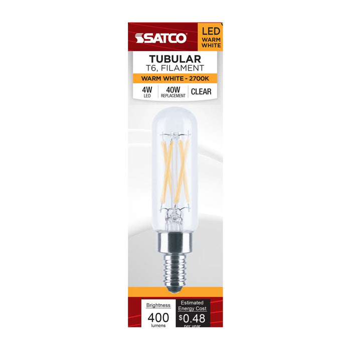 SATCO/NUVO 4W LED T6 Candelabra E12 Base 2700K 400Lm 90 CRI Dimmable 120V (S21380)