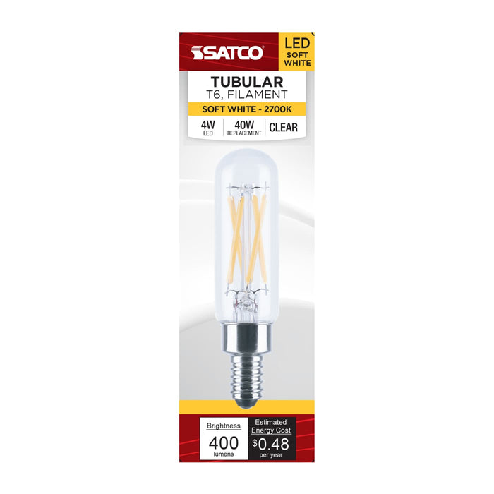 SATCO/NUVO 4W LED T6 Candelabra E12 Base 3000K 400Lm 90 CRI Dimmable 120V (S21381)
