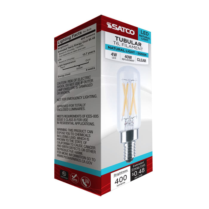 SATCO/NUVO 4W LED T6 Candelabra E12 Base 5000K 400Lm 90 CRI Dimmable 120V (S21383)