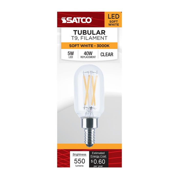 SATCO/NUVO 5W LED T9 Candelabra E12 Base 3000K 550Lm 90 CRI Dimmable 120V (S21385)