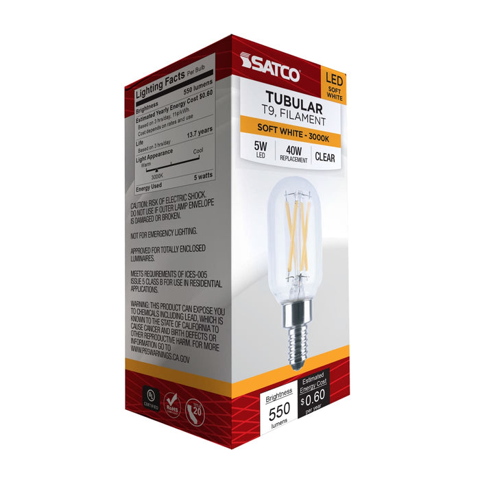 SATCO/NUVO 5W LED T9 Candelabra E12 Base 3000K 550Lm 90 CRI Dimmable 120V (S21385)