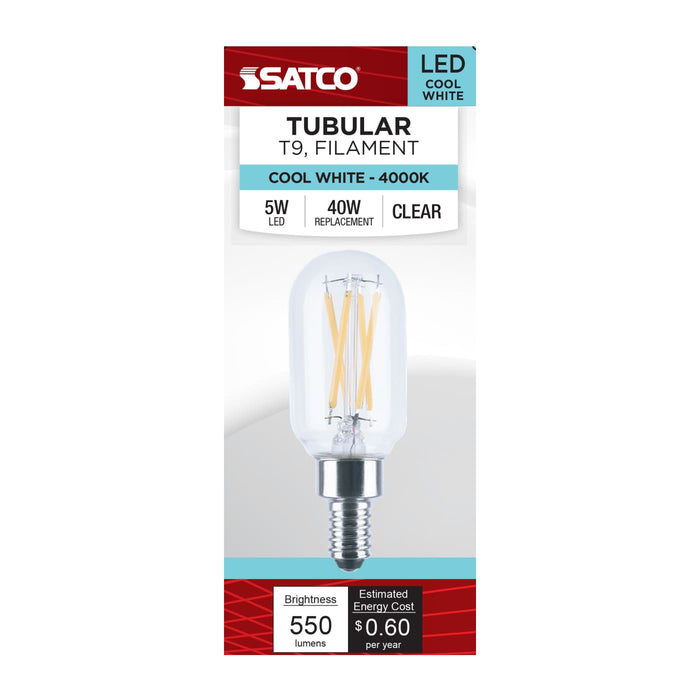 SATCO/NUVO 5W LED T9 Candelabra E12 Base 4000K 550Lm 90 CRI Dimmable 120V (S21386)