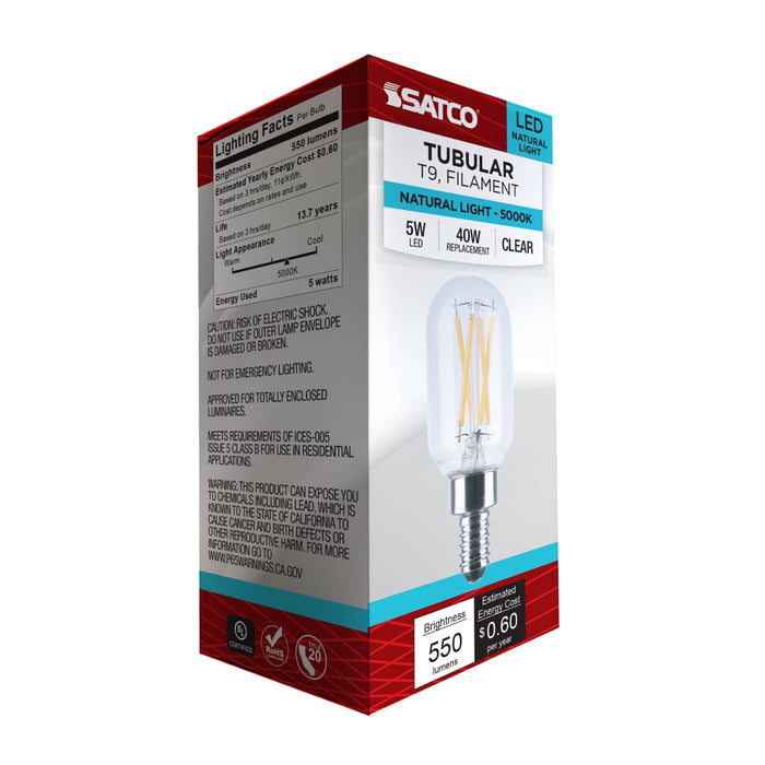 SATCO/NUVO 5W LED T9 Candelabra E12 Base 5000K 550Lm 90 CRI Dimmable 120V (S21387)