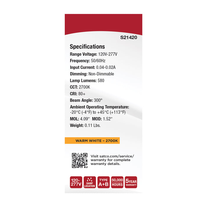 SATCO/NUVO 5W PL LED GX23 Base Frost Finish Type A/B Dual Ballast 2700K 120-277V (S21420)