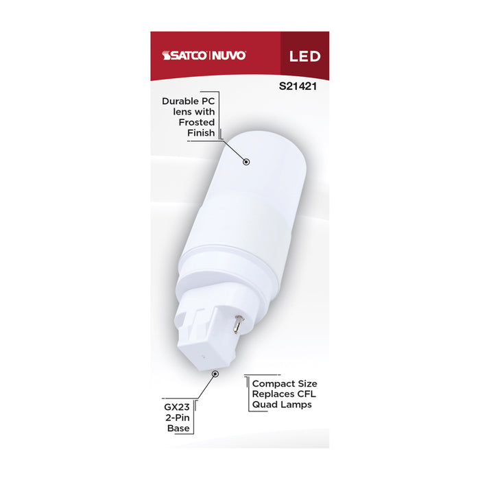 SATCO/NUVO 5W PL LED GX23 Base Frost Finish Type A/B Dual Ballast 3000K 120-277V (S21421)