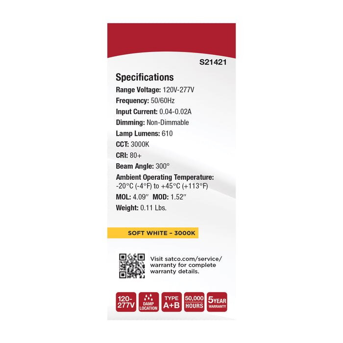 SATCO/NUVO 5W PL LED GX23 Base Frost Finish Type A/B Dual Ballast 3000K 120-277V (S21421)