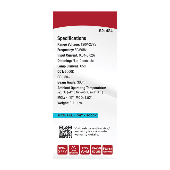 SATCO/NUVO 5W PL LED GX23 Base Frost Finish Type A/B Dual Ballast 5000K 120-277V (S21424)