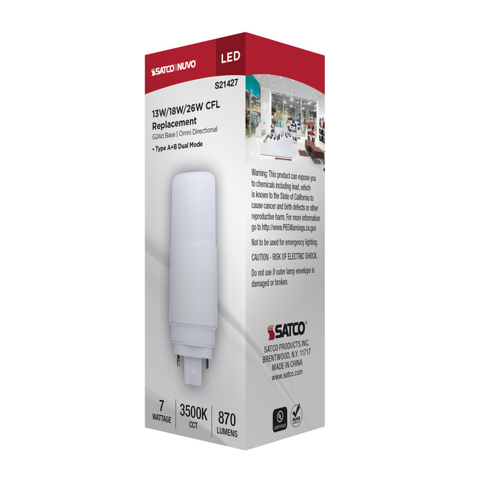 SATCO/NUVO 7W PL LED G24d Base Frost Finish Type A/B Dual Ballast 3500K 120-277V (S21427)