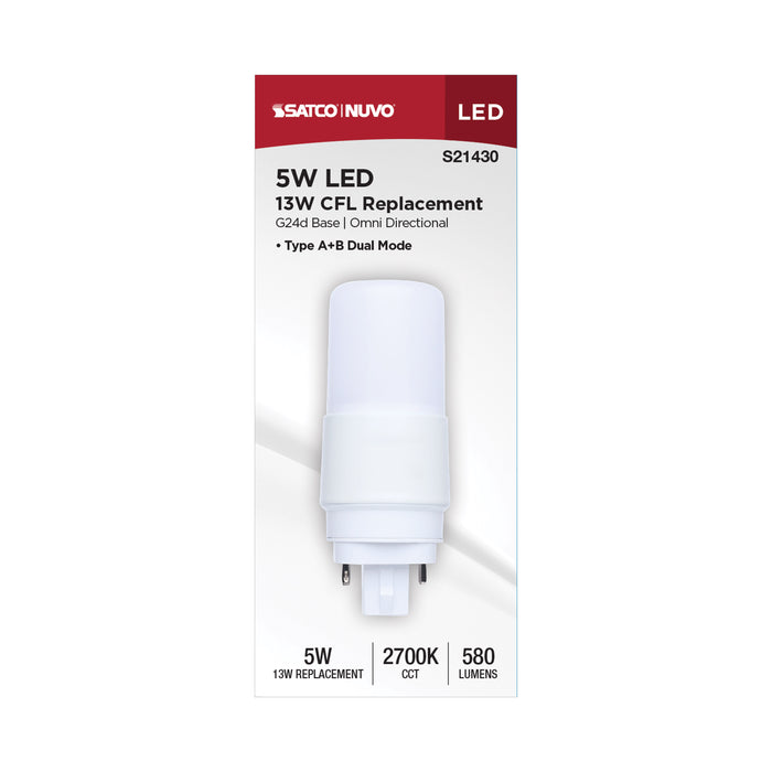 SATCO/NUVO 5W PL LED G24d Base Frost Finish Type A/B Dual Ballast 2700K 120-277V (S21430)
