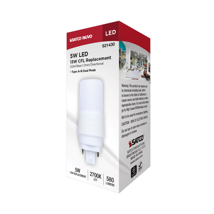 SATCO/NUVO 5W PL LED G24d Base Frost Finish Type A/B Dual Ballast 2700K 120-277V (S21430)