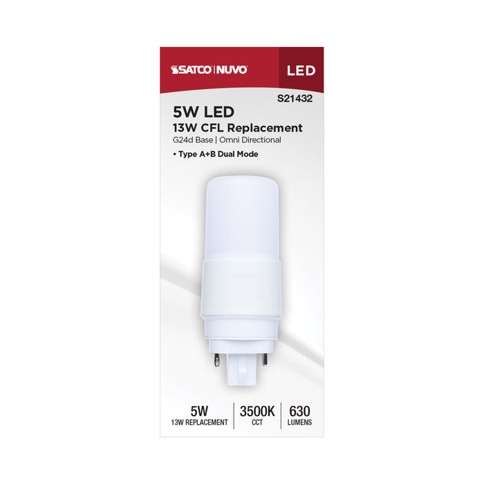 SATCO/NUVO 5W PL LED G24d Base Frost Finish Type A/B Dual Ballast 3500K 120-277V (S21432)
