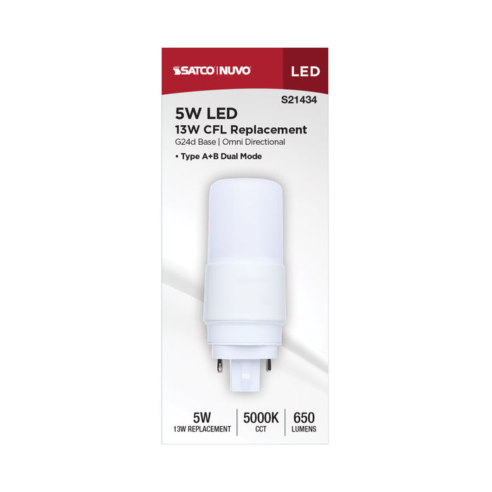 SATCO/NUVO 5W PL LED G24d Base Frost Finish Type A/B Dual Ballast 5000K 120-277V (S21434)