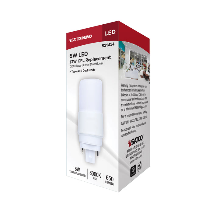 SATCO/NUVO 5W PL LED G24d Base Frost Finish Type A/B Dual Ballast 5000K 120-277V (S21434)