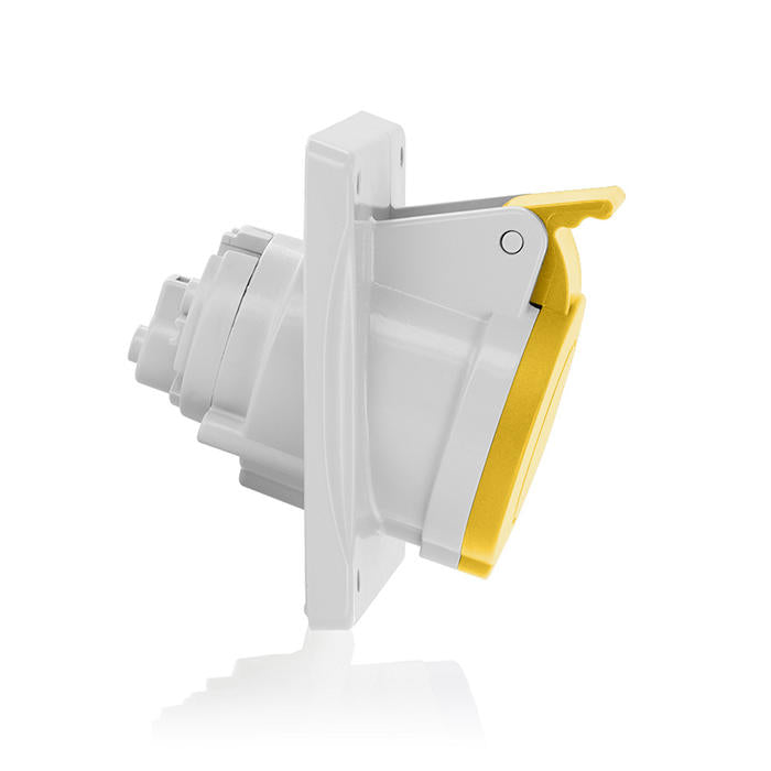 Leviton 16 Amp 100-130V 2P+E (2P 3W) Clock Position 4 IEC/EN 60309-1 And 60309-2 International Configuration Panel Mounting Socket Outlet Yellow (S216-R4)
