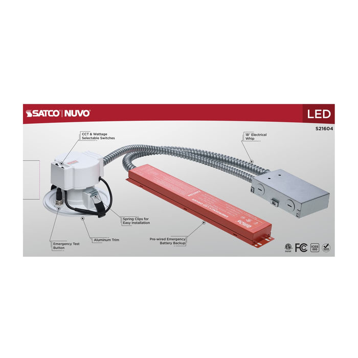SATCO/NUVO 4 Inch Round LED Downlight Wattage/CCT Selectable 14.6W/13.6W/12.4W 2700K/3000K/3500K/4000K/5000K 120-347V  White Emergency Battery Backup (S21604)
