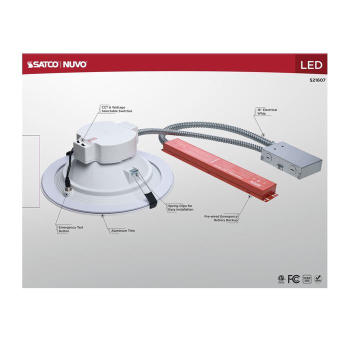 SATCO/NUVO 10 Inch Round LED Downlight Wattage/CCT Selectable 38W/31W/26W 2700K/3000K/3500K/4000K/5000K 120-277V Dimmable White Emergency Battery Backup (S21607)