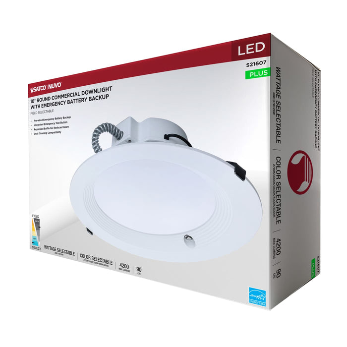 SATCO/NUVO 10 Inch Round LED Downlight Wattage/CCT Selectable 38W/31W/26W 2700K/3000K/3500K/4000K/5000K 120-277V Dimmable White Emergency Battery Backup (S21607)