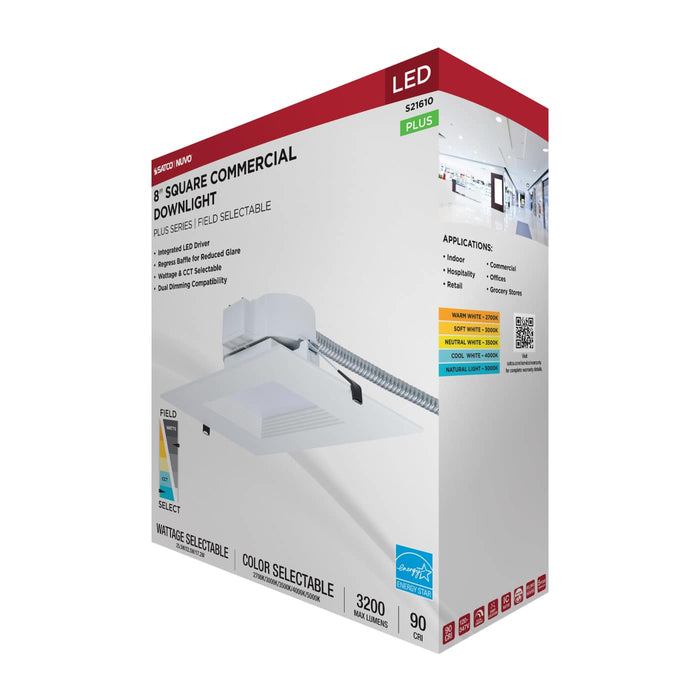 SATCO/NUVO 8 Inch Square LED Downlight Wattage/CCT Selectable 25.5W/22.5W/17.2W 2700K/3000K/3500K/4000K/5000K 120-347V Dimmable 90 CRI White (S21610)