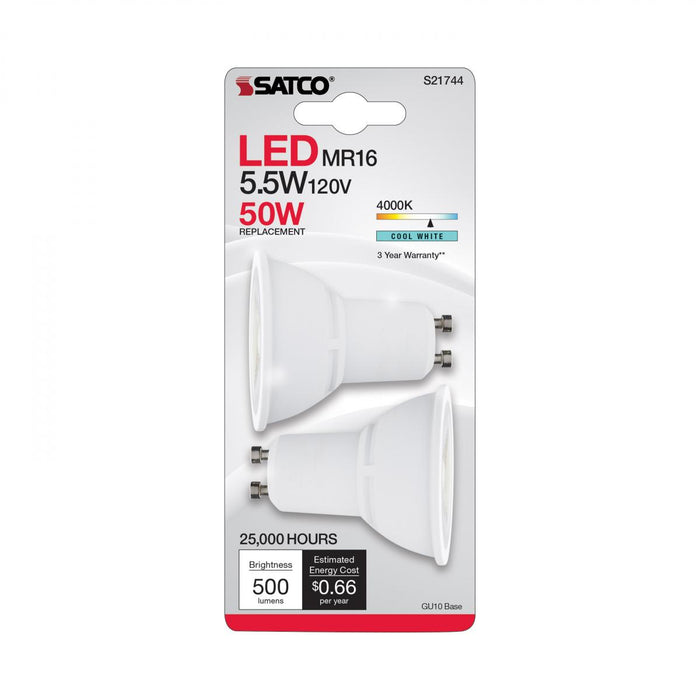 SATCO/NUVO 5.5W MR16 LED GU10 Base 4000K 120V 40 Degree Beam Angle 2-Card (S21744)