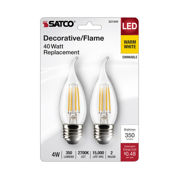 SATCO/NUVO 4W CA10 LED Clear Medium Base 2700K 350Lm 120V 2-Pack (S21849)