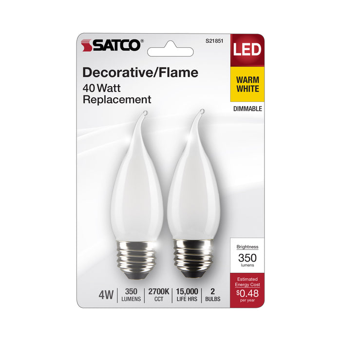 SATCO/NUVO 4W CA10 LED Frosted Medium Base 2700K 350Lm 120V 2--Pack (S21851)