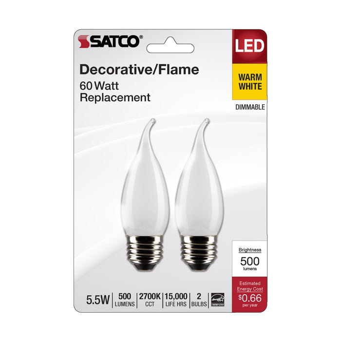 SATCO/NUVO 5.5W CA10 LED Frosted Medium Base 2700K 500Lm 120V 2-Pack (S21853)