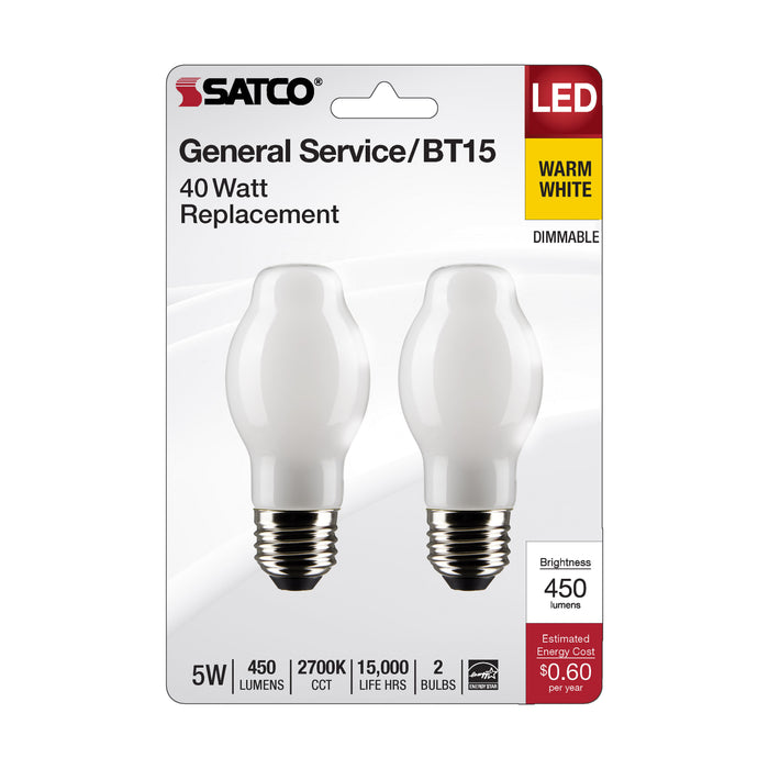 SATCO/NUVO 5W BT15 LED White Medium Base 2700K 450Lm 120V (S21855)