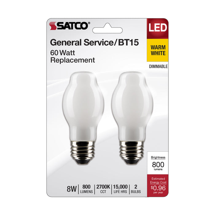 SATCO/NUVO 8W BT15 LED White Medium Base 2700K 800Lm 120V (S21857)