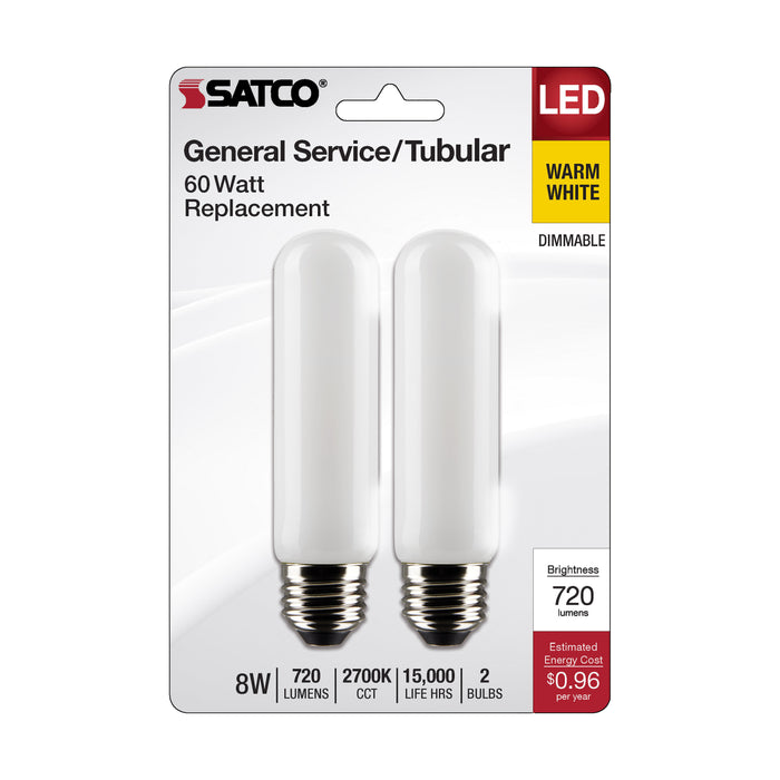 SATCO/NUVO 8W T10 LED Frosted Medium Base 2700K 720Lm 120V 2-Pack (S21866)
