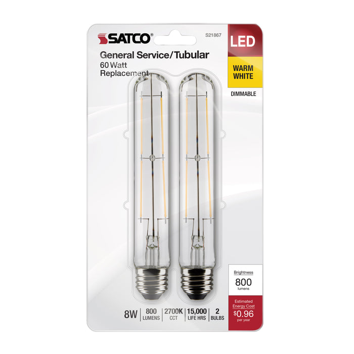 SATCO/NUVO 8W T9 LED Clear Medium Base 2700K 800Lm 120V 2-Pack (S21867)