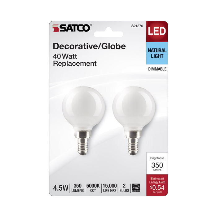 SATCO/NUVO 4.5W G16.5 LED White Candelabra Base 5000K 120V 2-Pack (S21876)