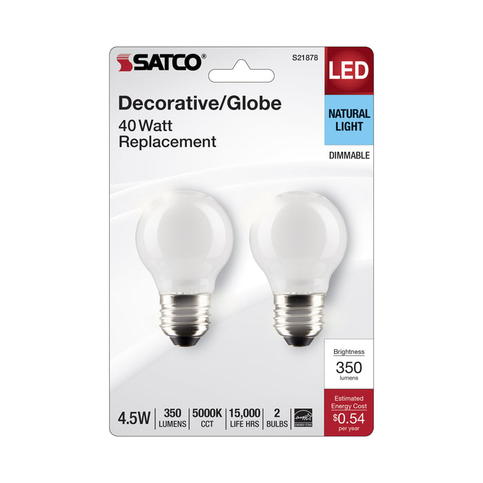 SATCO/NUVO 4.5W G16.5 LED White Medium Base 5000K 120V 2-Pack (S21878)