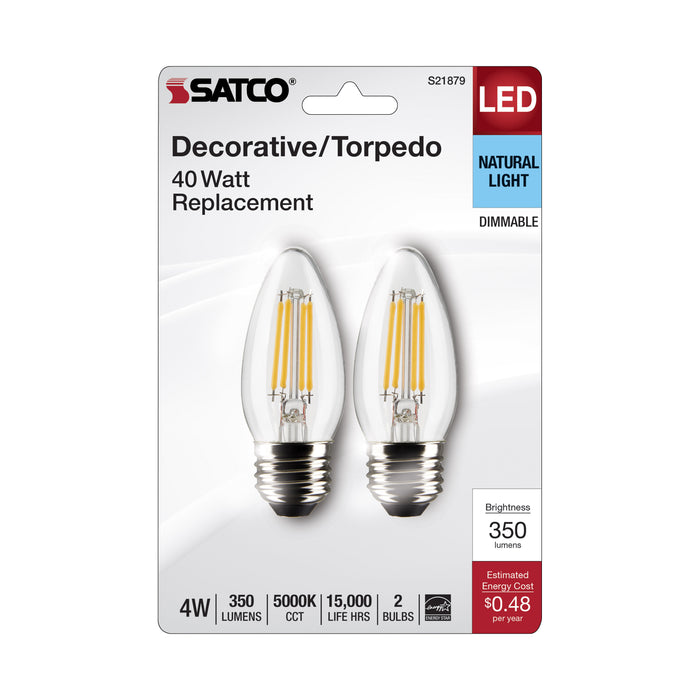 SATCO/NUVO 4W B11 LED Clear Medium Base 5000K 120V 2-Pack (S21879)