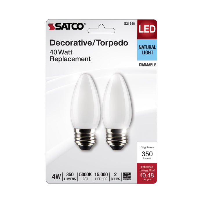 SATCO/NUVO 4W B11 LED White Medium Base 5000K 120V 2-Pack (S21880)