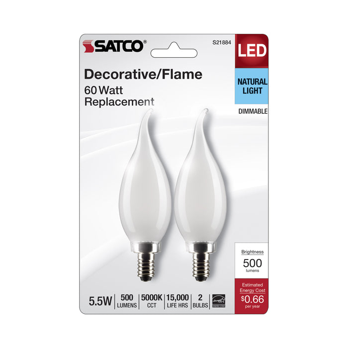 SATCO/NUVO 5.5W CA10 LED White Candelabra Base 5000K 120V 2-Pack (S21884)