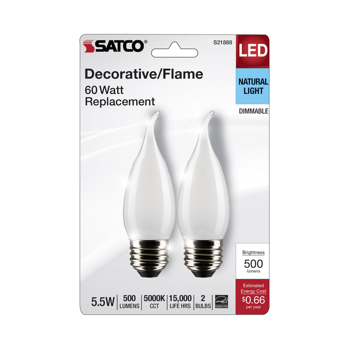 SATCO/NUVO 5.5W CA10 LED White Medium Base 5000K 120V 2-Pack (S21888)