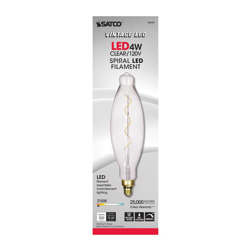 SATCO/NUVO 4BT38/LED/CL/E26/VINTAGE/120V 4W BT38 LED Vintage Style Clear 25000 Hours Medium Base 120V 2150K (S22431)