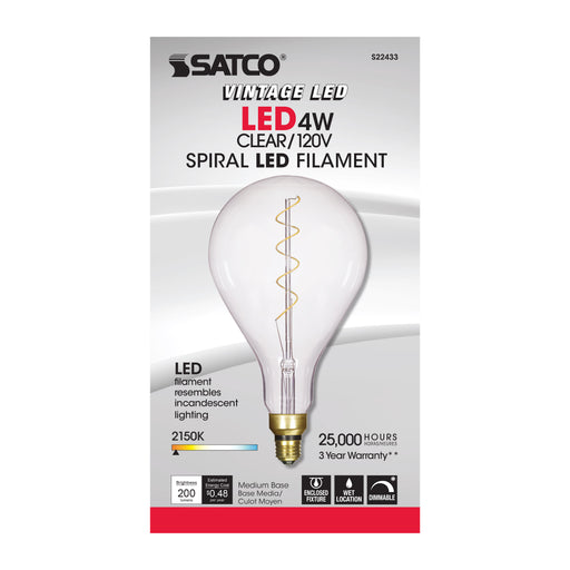 SATCO/NUVO 4PS52/LED/CL/E26/VINTAGE/120V 4W PS52 LED Vintage Style Clear 25000 Hours Medium Base 120V 2150K (S22433)